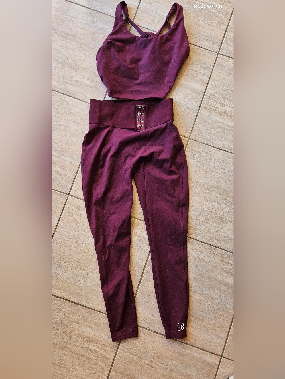 Bombshell Sportswear Burgundy High-Waist Corset Leggings & Crop Tank Set - Picture 3 of 6